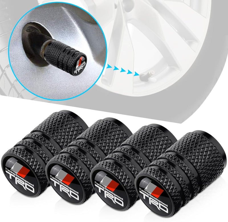 BFIVEANTE Tire Valve Stem Caps for Toyota TRD Metal Car Wheel Air caps Auto Valve Stem Caps Accessories 4 Pcs Black - Image 2